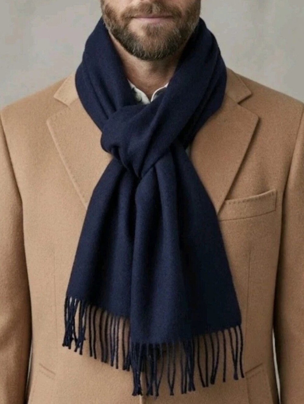 Stewart of Scotland Flannel 100% Merino Wool Scarf  Navy Blue 11"×72" Excellent